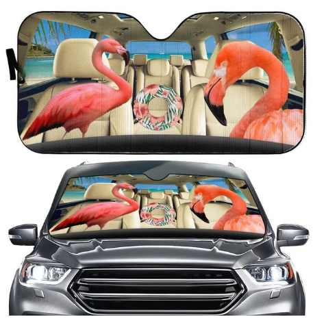 pare soleil voiture flamant rose
