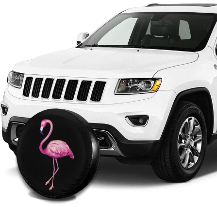 housse de roue de secours imprime flamant rose