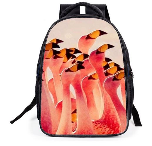 sac a dos imprime flamant rose design poches