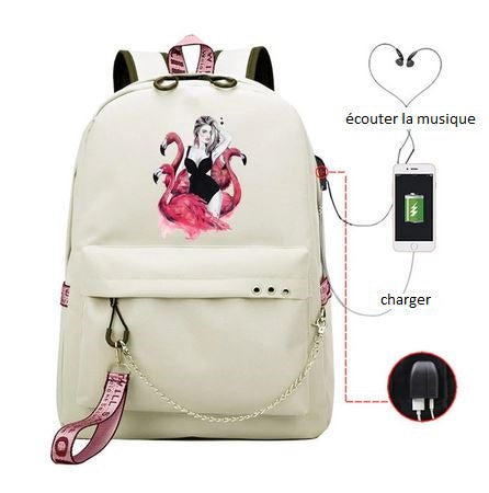 cartable flamant rose prise usb