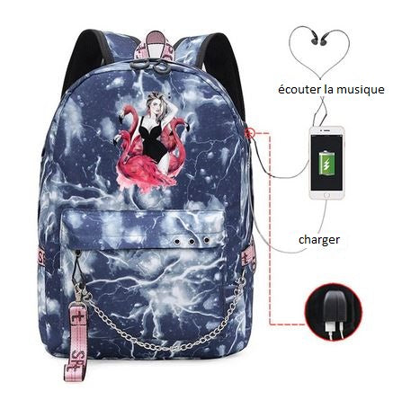 sac a dos flamant rose avec usb