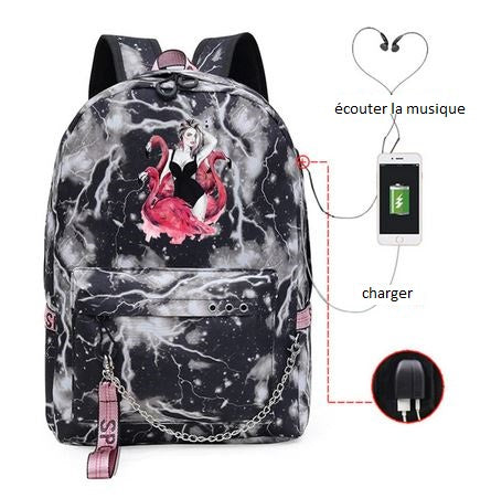 cartable flamant rose avec prise usb