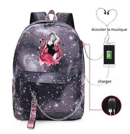 sac d'ecole college lycee prise usb flamant rose