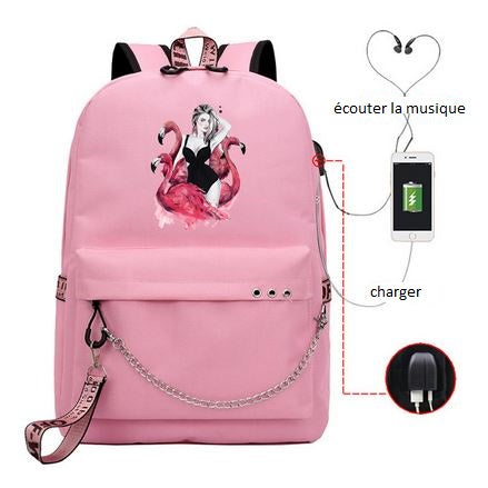 cartable glamour flamant rose usb ado