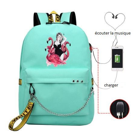 sac a dos ado flamant rose usb pas cher