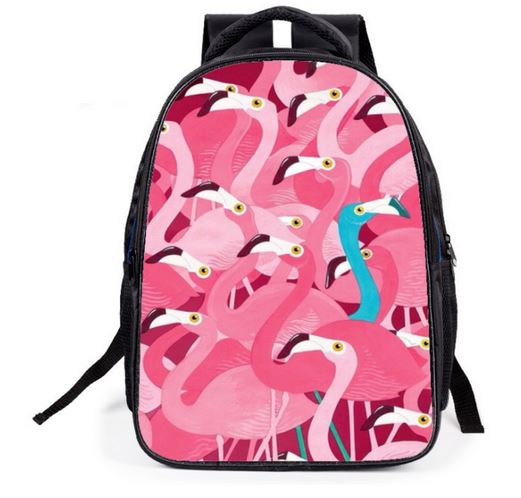 cartable d'ecole flamant rose bleu