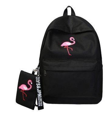 cartable flamant rose pochette noire style eastpak