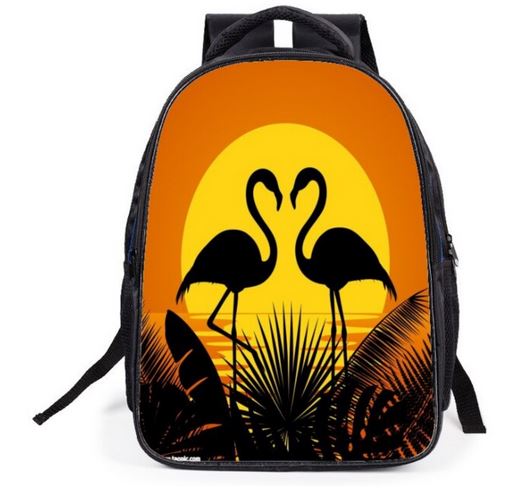 sac a dos pour l'ecole grande poche decor flamant rose
