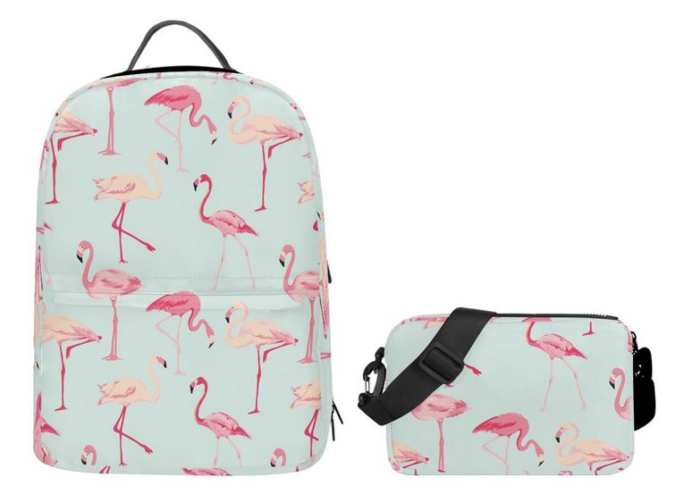 sac a dos 2 en 1 sacoche flamant rose
