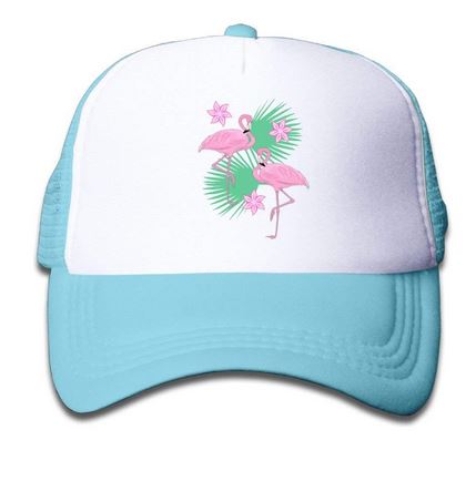 casquette tropical flamant rose bleu ciel