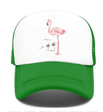 casquette adulte vert avec flamant rose