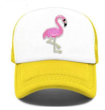 casquette originale jaune avec flamant rose pour adulte et enfant