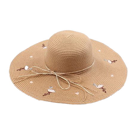 chapeau en paille camel flamant rose pour femme