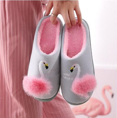 chaussons pour femme gris flamant rose
