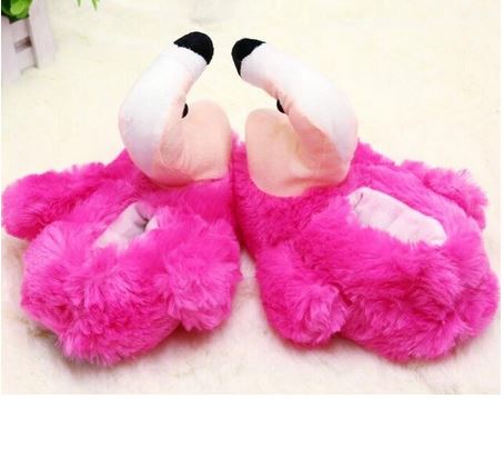 chaussons en peluche flamant rose