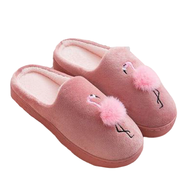 Chaussons Flamant Rose avec un Pompon