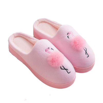 Chaussons rose avec Flamant Rose et Pompon