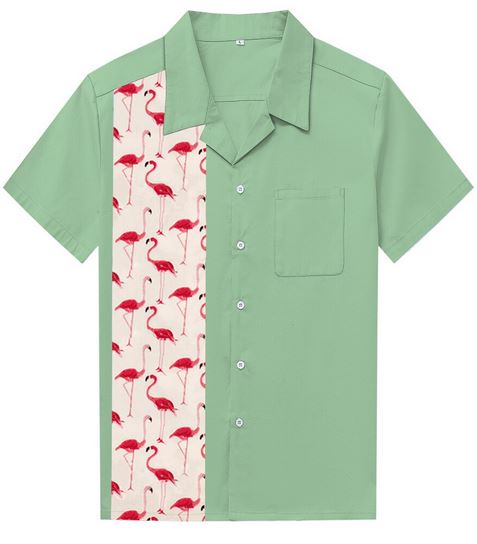 Chemise Homme avec Flamant Rose Vert