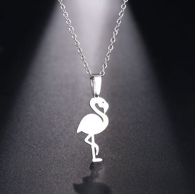 Collier Flamant Rose plaque Argent