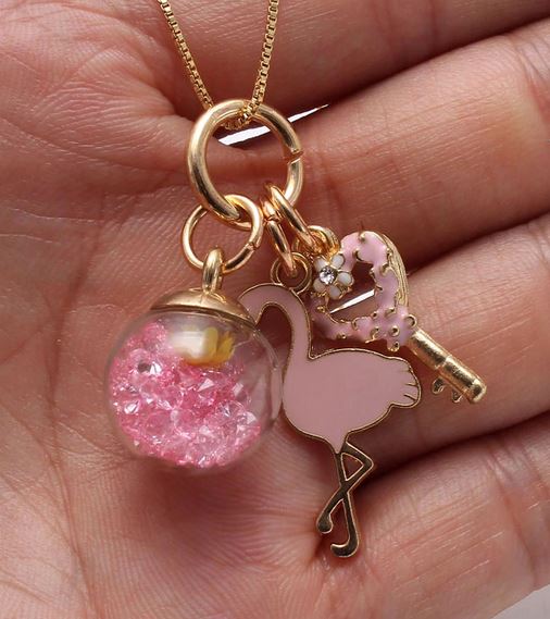 Collier Flamant Rose breloques