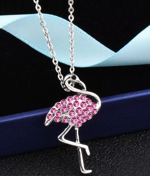 Collier Flamant Rose Cristal pour femme pas cher