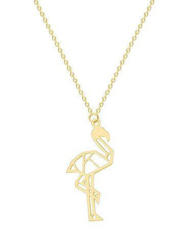 Collier Flamant Rose Géométrique plaque Or