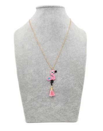 Collier Flamant Rose Pompon pour enfant