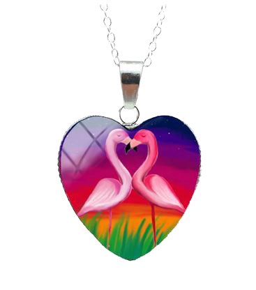 Collier Flamant Rose en forme de Cœur
