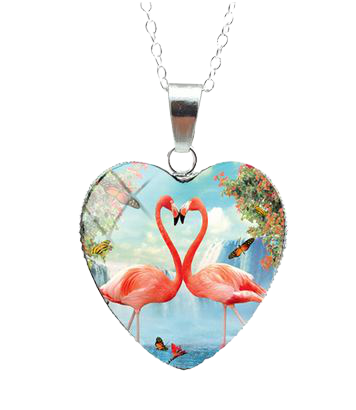 Collier Flamant Rose Cœur Cascade