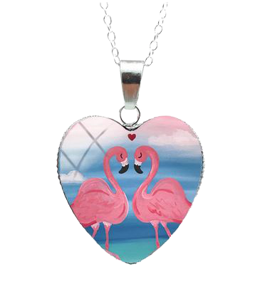 Collier couple Flamant Rose avec pendentif Cœur