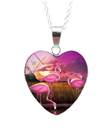 Collier Flamant Rose avec pendentif en cœur