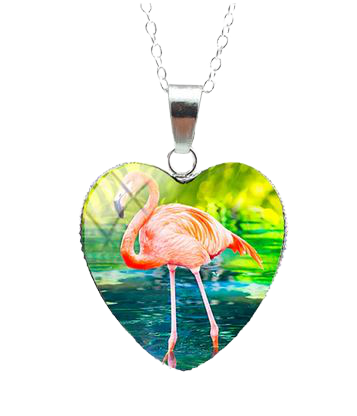 Collier Flamant Rose Cœur en argent