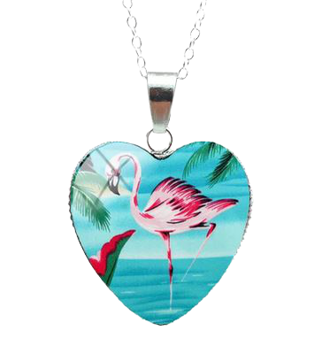 Collier Flamant Rose Cœur Tropical mixte
