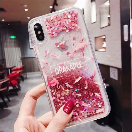 coque iphone flamant rose et paillettes