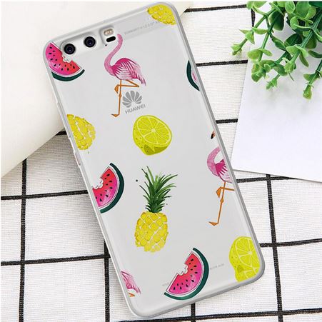 coque transparente pour huawei flamant rose et ananas