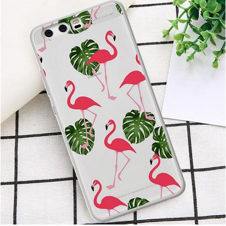 coque silicone anti choc pour huawei avec flamant rose