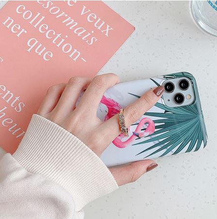 coque avec bague pour iphone apple avec flamant rose