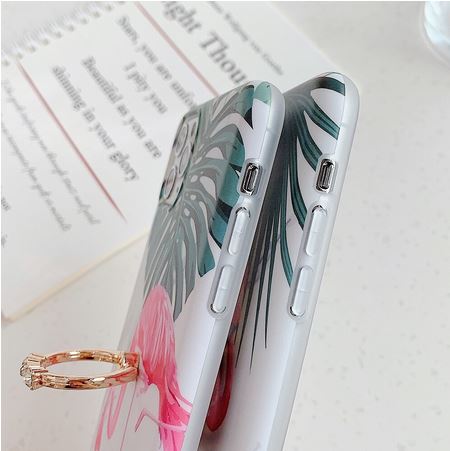 coque avec anneau pour iphone flamant rose
