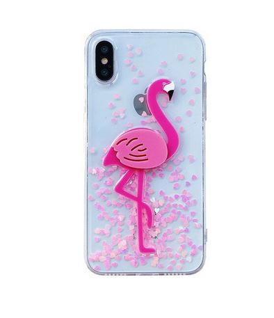 coque avec paillettes qui bougent pour apple iphone avec flamant rose
