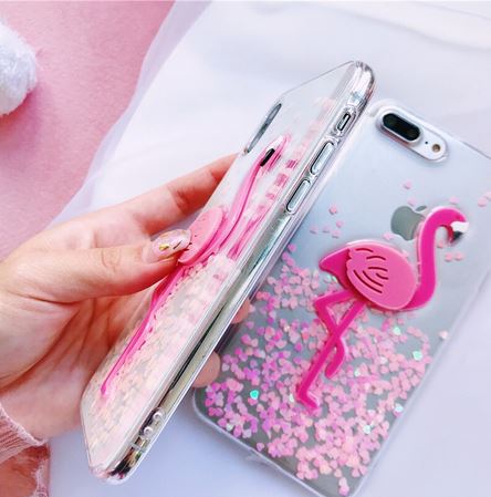 coque iphone paillette flamant rose