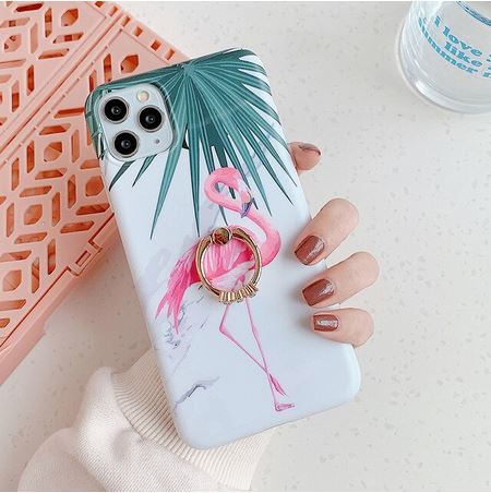 coque avec bague pour apple iphone flamant rose tendance