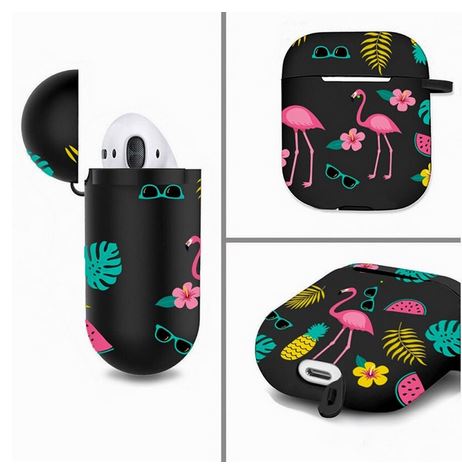 belle coque noire pour airpods flamant rose
