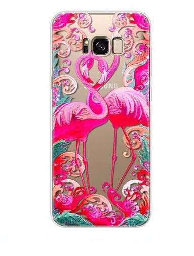 coque transparente pour samsung flamant rose