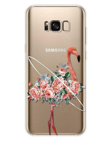 coque pour samsung galaxy elegante flamant rose fleurs