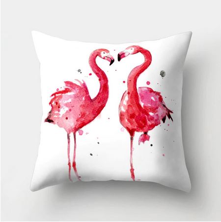 coussin blanc carre avec flamant rose