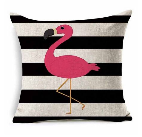 coussin carre raye noir et blanc flamant rose