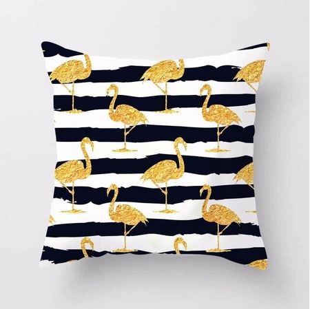 Coussin Carré avec Flamant Rose Rayé Or