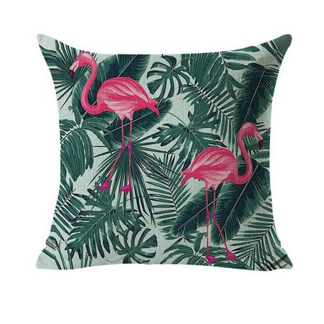 coussin avec flamant rose avec feuille de palmier
