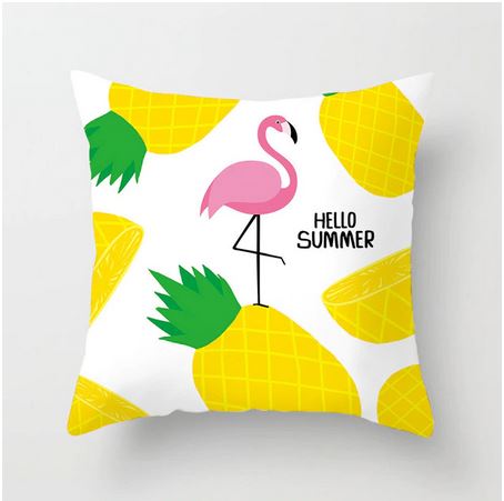 coussin avec flamant rose et ananas