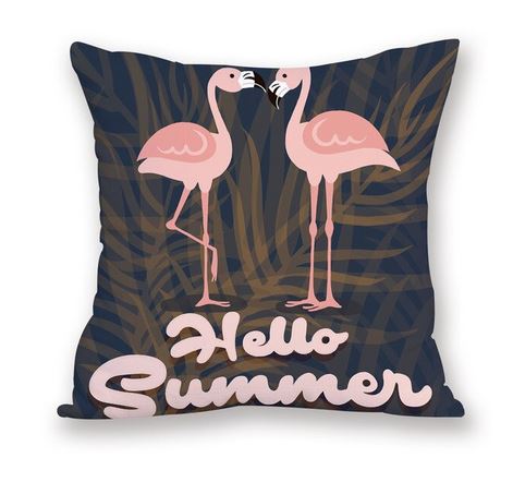 coussin bleu marine flamant rose